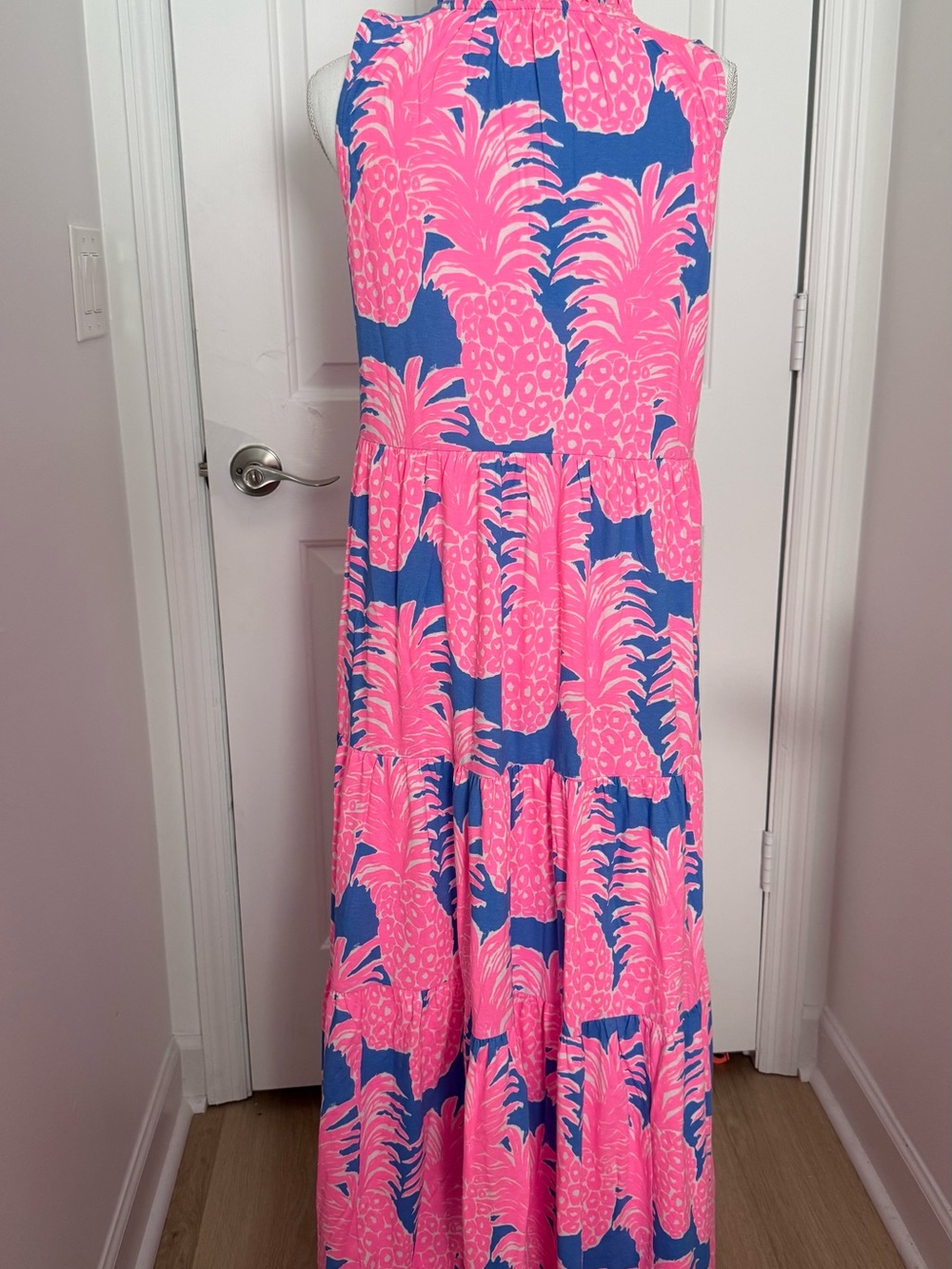 NWT size M Lilly Pulitzer bright pink and periwinkle pineapple print maxi dress - Picture 2 of 6